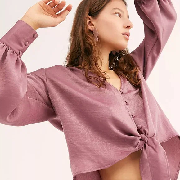 Free People Party Crasher Long Sleeve Top, Sky Blue, Size XS - Picture 3 of 6